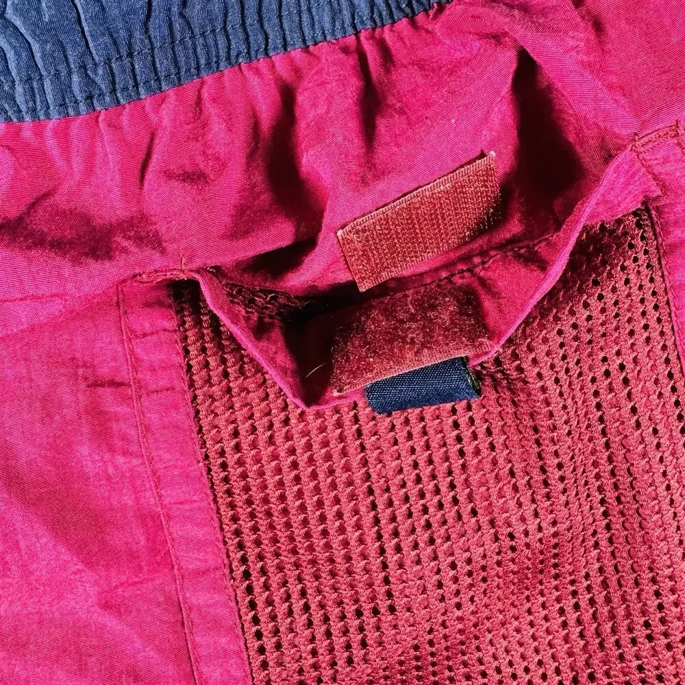 Vintage 90s Speedo Spell Out Swim Trunks Men's Colorblock Pink Navy Shorts Retro
